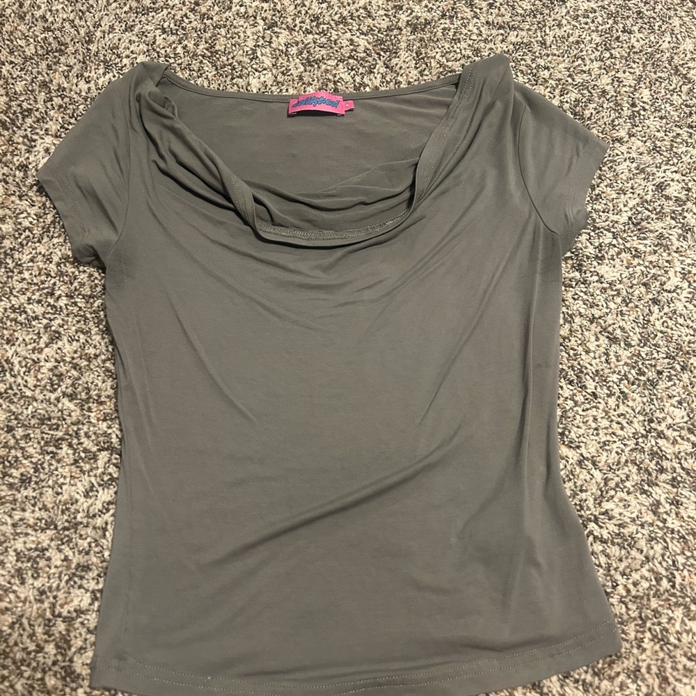 Edikted Charcoal Drape Neck Blouse